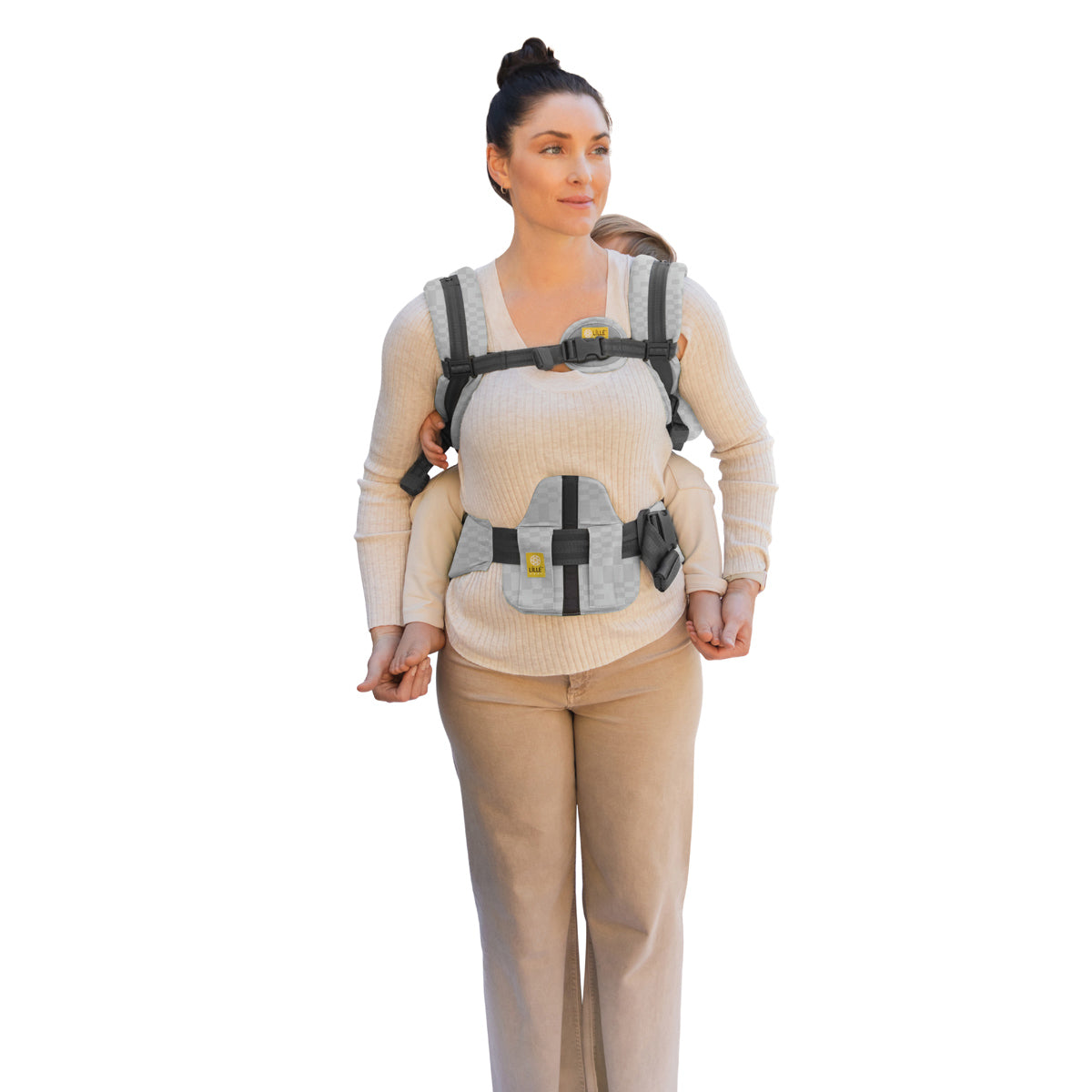 mom carrying toddler baby with the CarryOn Airflow DLX in Quarry