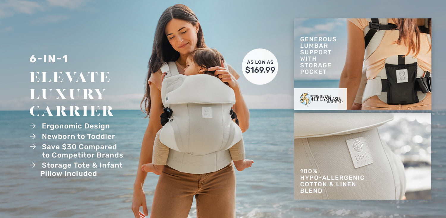 as low as $169.99. 6-in-1 elevate luxury carrier. ergonomic design, newborn to toddler, save $30 compared to competitor brands, storage tote & infant pillow included. generous lumbar support with storage pocket by international hip dysplasia institute. 100% hypo-allergenic cotton and linen blend