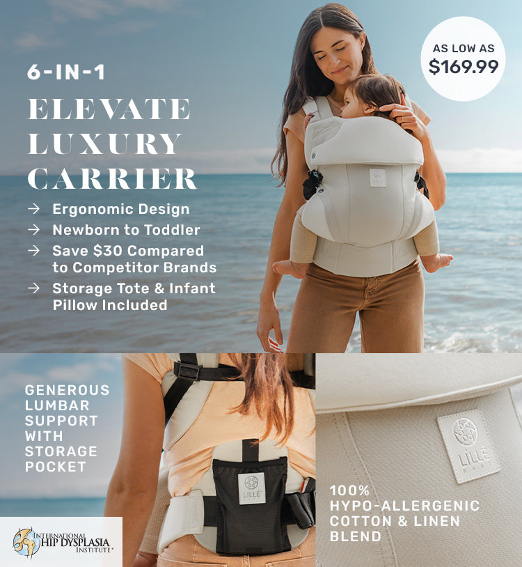 as low as $169.99. 6-in-1 elevate luxury carrier. ergonomic design, newborn to toddler, save $30 compared to competitor brands, storage tote & infant pillow included. generous lumbar support with storage pocket by international hip dysplasia institute. 100% hypo-allergenic cotton and linen blend