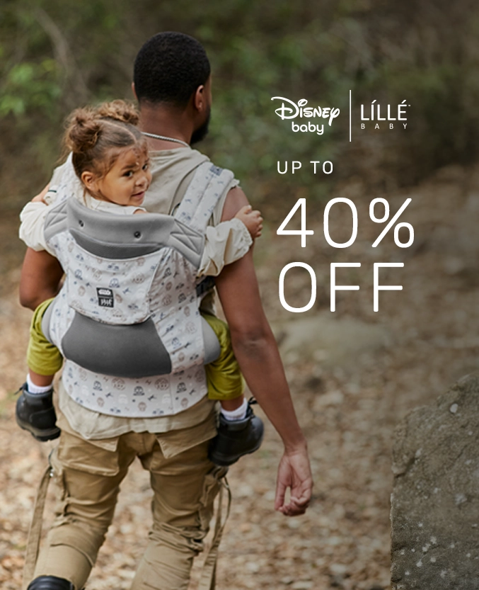 disney baby by lillebaby up to 40% off. dad wearing toddler baby in carryon carrier in star wars