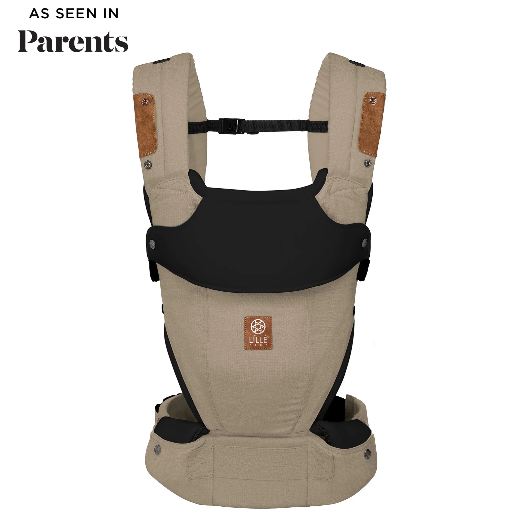 Elevate 6-in-1 Baby Carrier in Warm Sand. as seen in parents